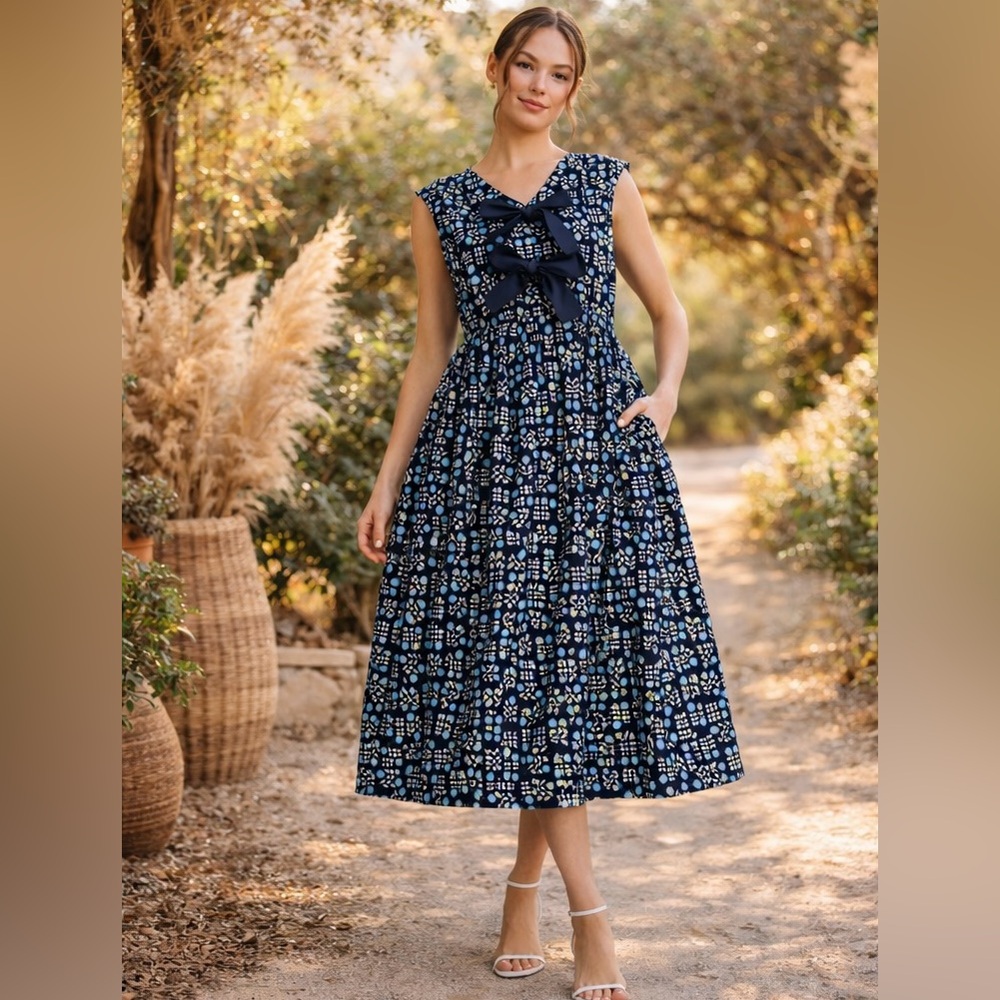 #47 New! Floral  Midi Dress with Bow Details